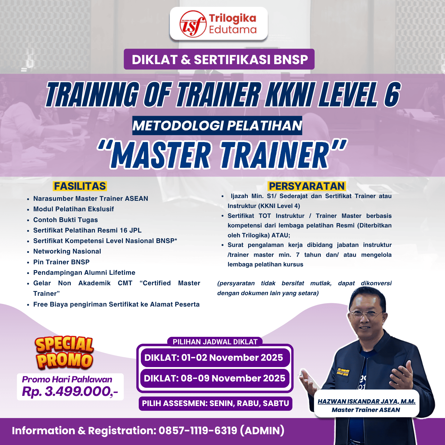PROMO HARI PAHLAWAN PAKET DIKLAT DAN SERTIFIKASI TOT LEVEL 6 INSTRUKTUR MASTER!!!